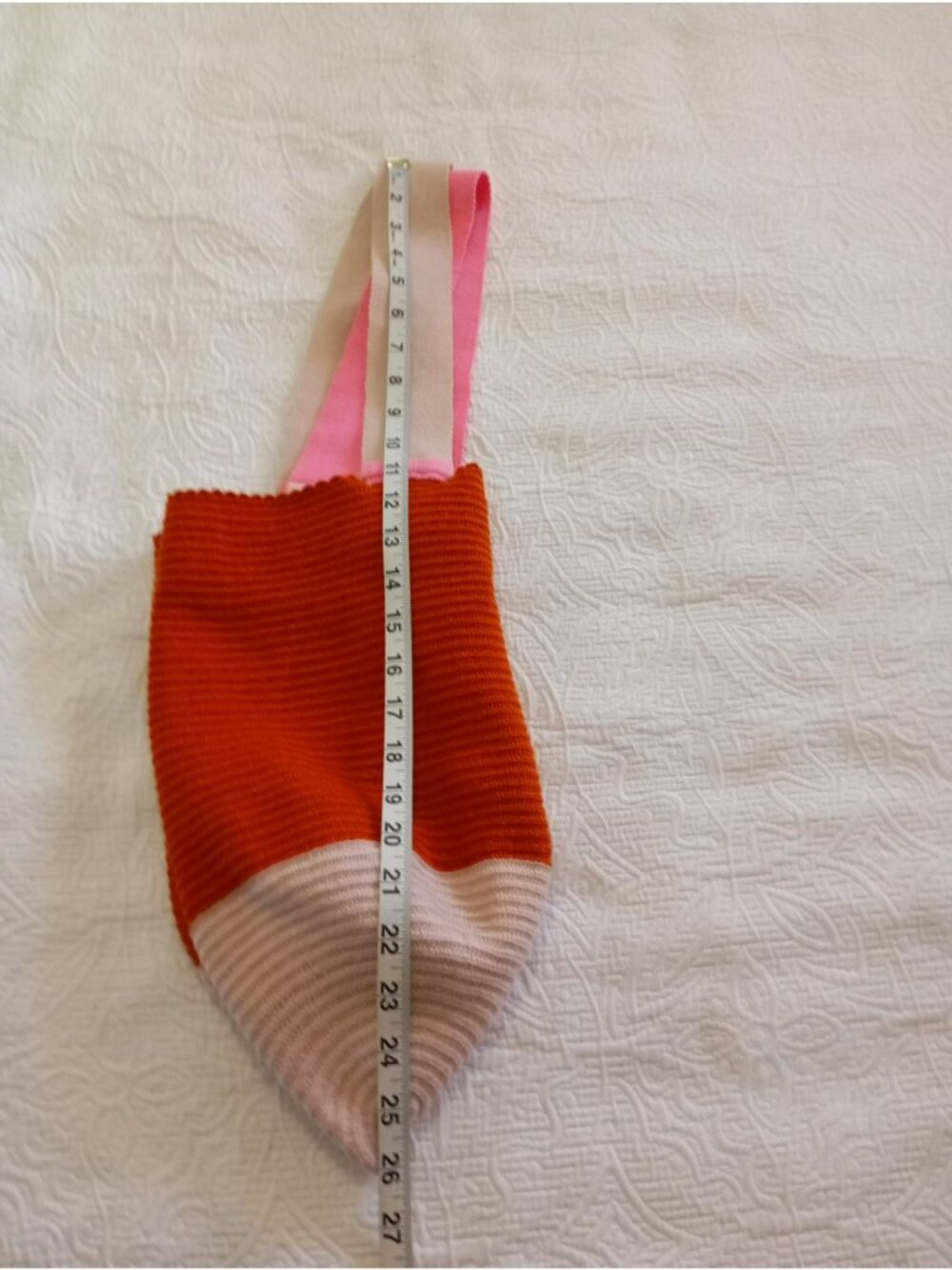 Sophie Anderson Handmade Knit Tote Bag Orange & Pink Width Lightweight & Durable - Picture 8 of 9